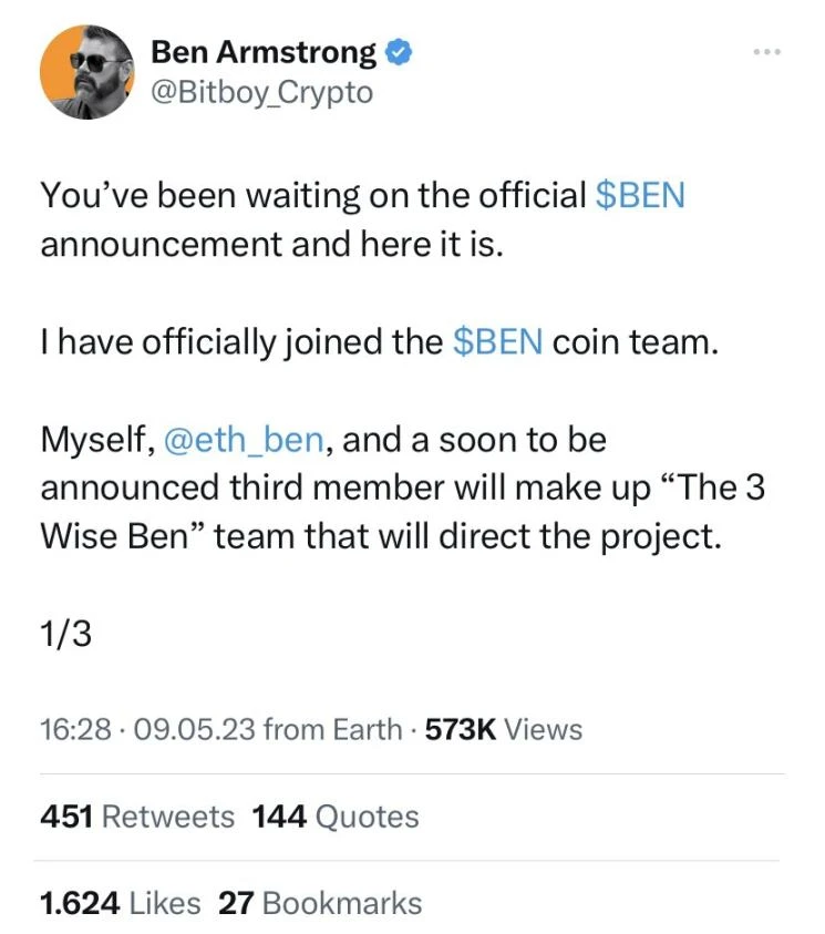 起底加密人物Ben：精通注意力游戏的高手，靠Memecoin筹集690万美元