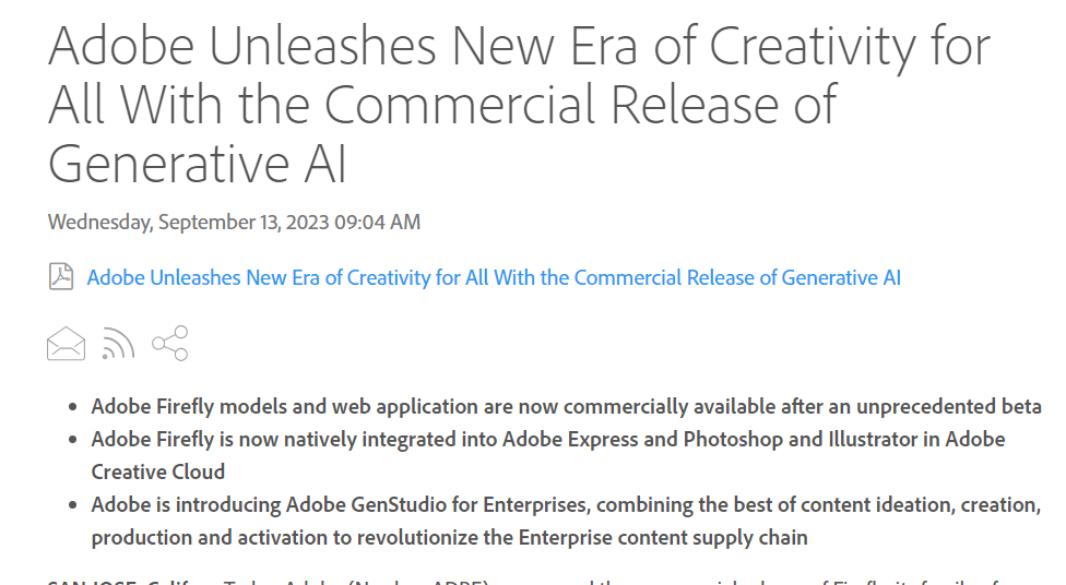 Adobe宣布“萤火虫”AI全面投入商用，定价比OpenAI便宜6成