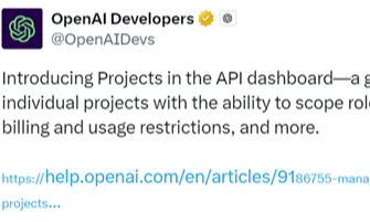 OpenAI在API新增”项目“功能，可精细化管理模型