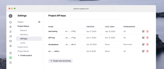 OpenAI在API新增”项目“功能，可精细化管理模型