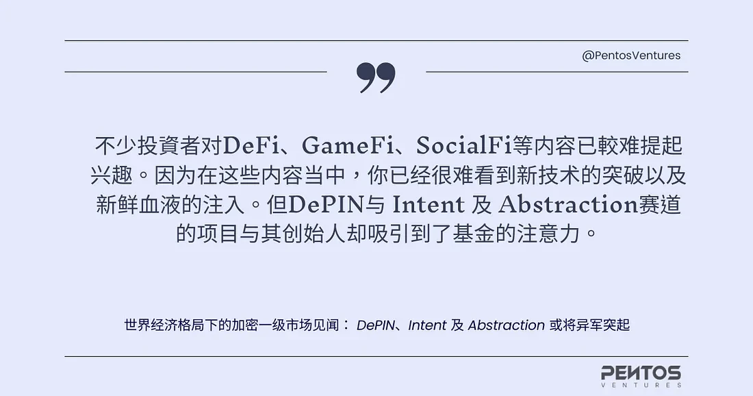 世界经济格局下的加密一级市场见闻： DePIN、Intent及Abstraction或将异军突起