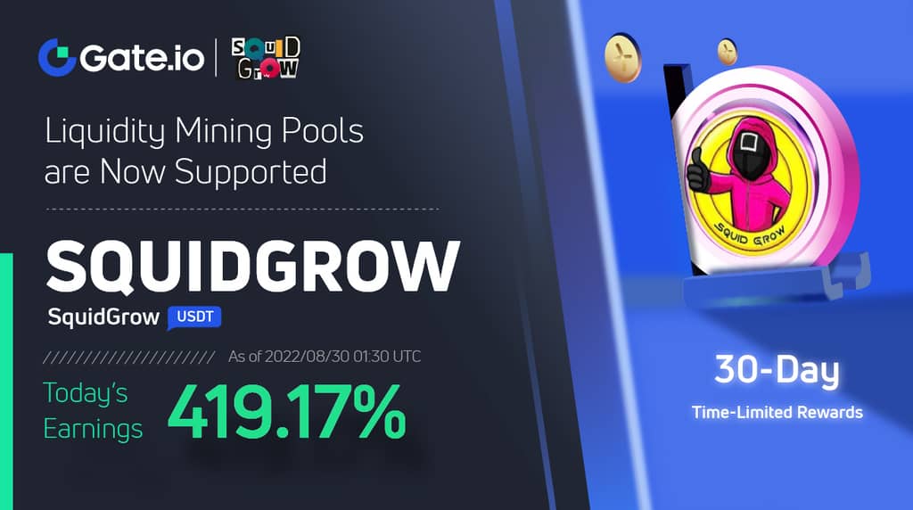 Gate.io Added an Extra Time-Limited Reward of 172,830,971,310 SQUIDGROW to the SquidGrow(SQUIDGROW) Liquidity Mining Pool: Earn Up to 419.17%