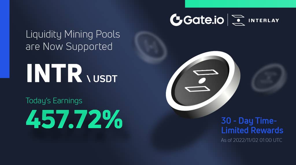 Gate.io Added an Extra Time-Limited Reward of 170,648 INTR to the Interlay (INTR) Liquidity Mining Pool: Earn Up to 457.72%